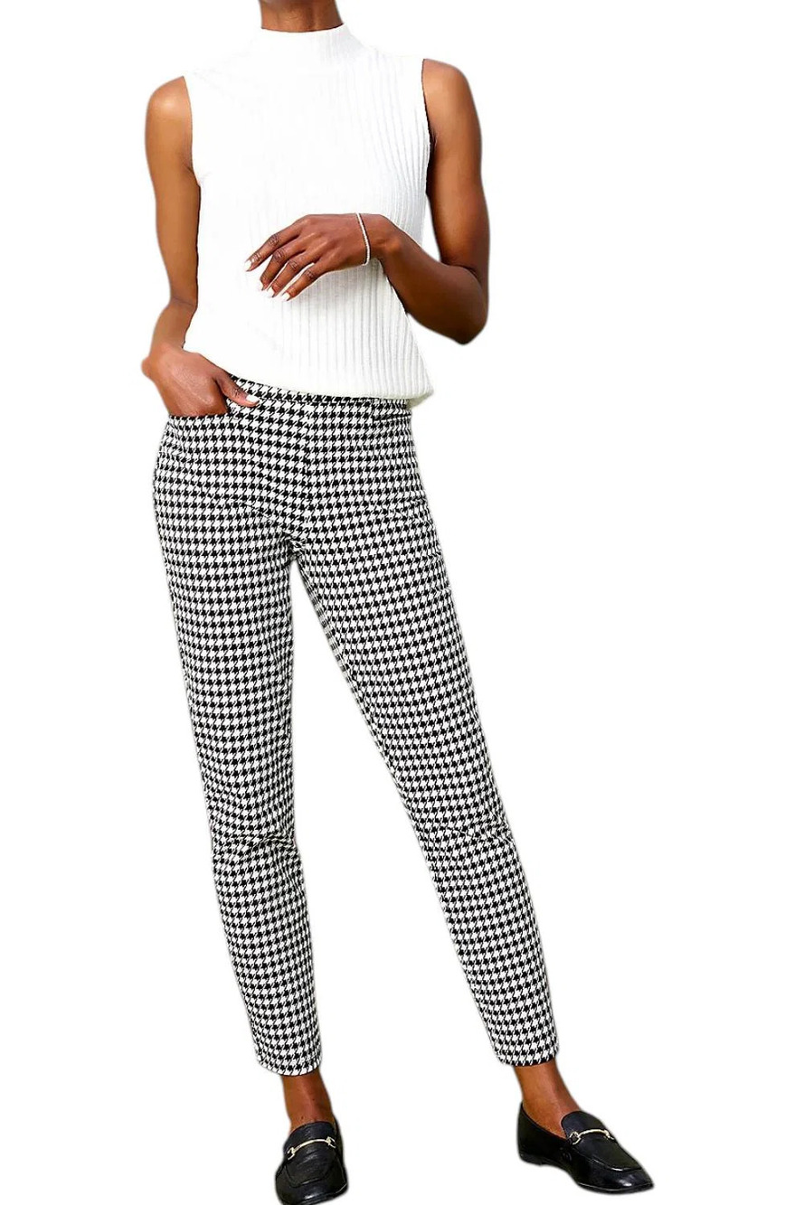 Susan Graver Weekend Women's  Stretch Ava Slim Ankle Pants Houndstooth - Petite